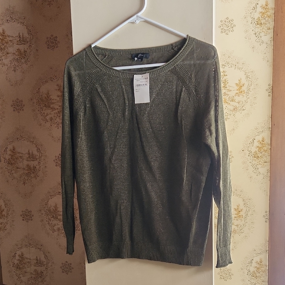 J CREW Olive Green Lightweight Crewneck Sweater NWT